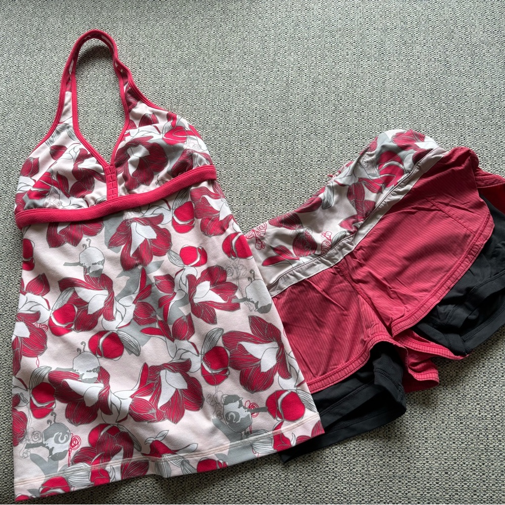 Lululemon Athletica Pink and Gray Pajama Set